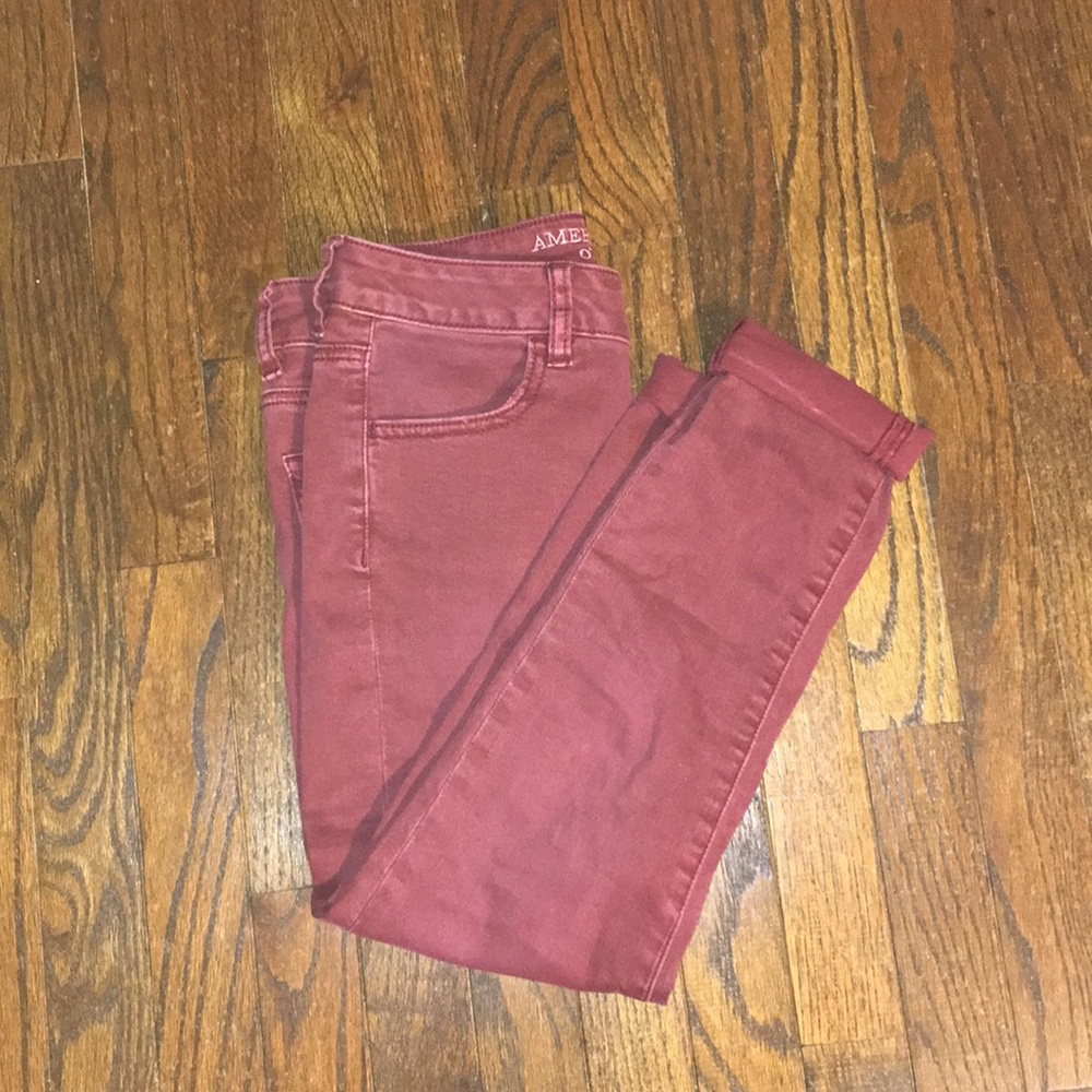 Red jean capri